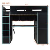 KLMM Full Size Wood Gaming Loft Bed with Desk and Wardrobe,USB Port and RGB LED Light,for Kids Teens Adults Bedroom Use (Cloud Blue#Wardrobe, Full) KLMM