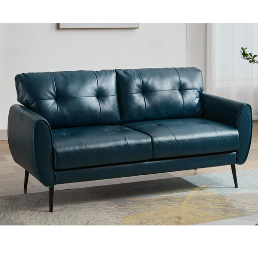 Sofa Couch 61" Small Loveseat Couches for Living Room Blue Leather Couch Mid Century Modern Tufted Mini Sofa Comfy Office 2 Seat Settee Love Seat Small Couches for Small Spaces Bedroom (1, Teal Blue)