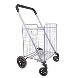 dbest products Cruiser Cart Deluxe 2 Shopping Grocery Rolling Folding Laundry Basket on Wheels Foldable Utility Trolley Compact Lightweight Collapsible, Silver dbest products