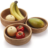 Rattan Bread Basket, Hand Woven Fruit Basket, Wicker Serving Basket Bowl, Decorative Baskets for Kitchen Counter Organizing, Set of 3 (Round) XIMISISE