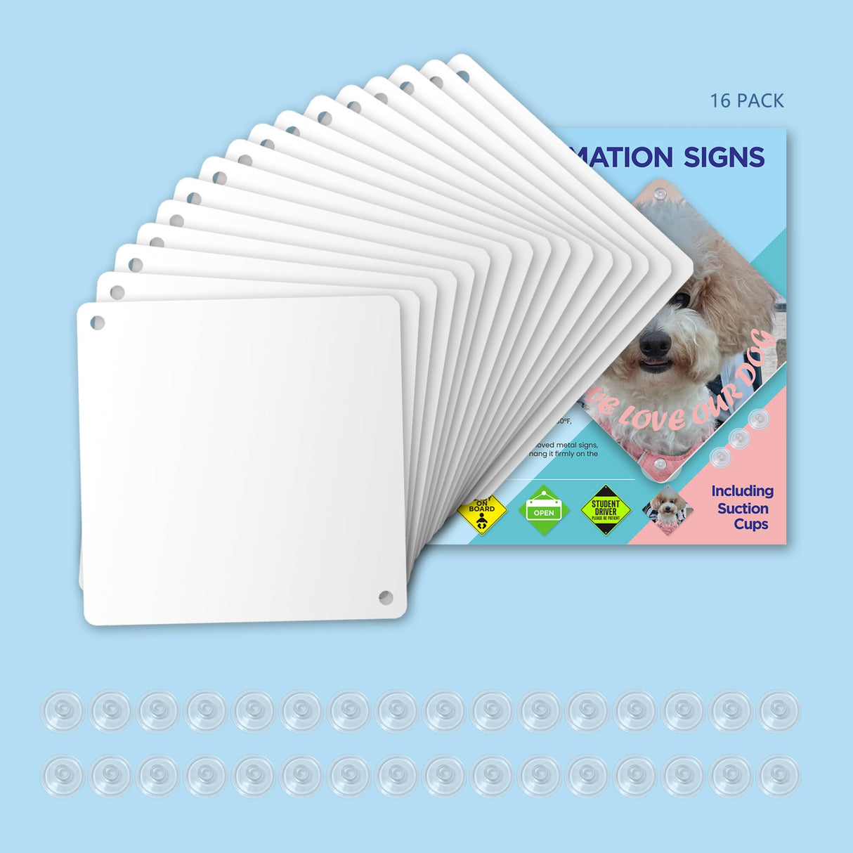 Metal Sublimation Signs, 16 Pack 6" x 6" Sublimation Blanks Suction Cup Car Window Sign, Custom Metal Signs for Hanging SMASMILE