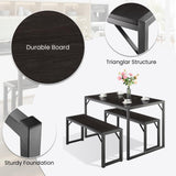 SHA CERLIN Kitchen Dining Table Set for 4 with Benches, Rustic Small Space Saving Dinette, Heavy Duty Metal Frame SHA CERLIN