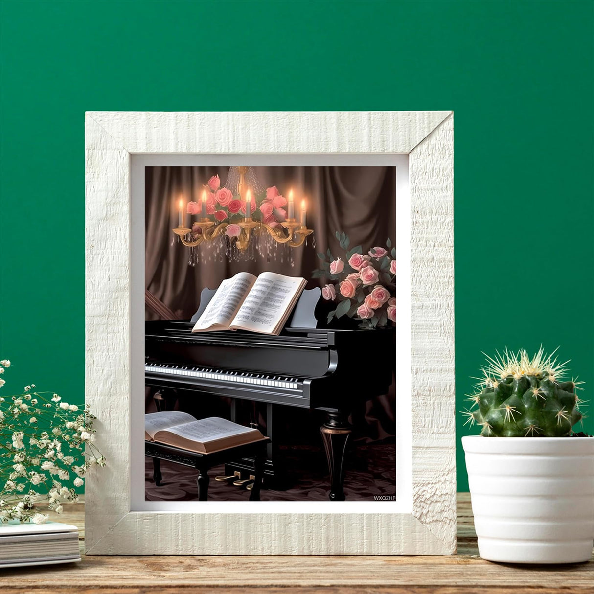 WXQZHF 5D Music Theme Diamond Painting Kits for Adults Piano Flower Diamond Art Kits for Gift Home Wall Bathroom Decor 12x16 inch WXQZHF