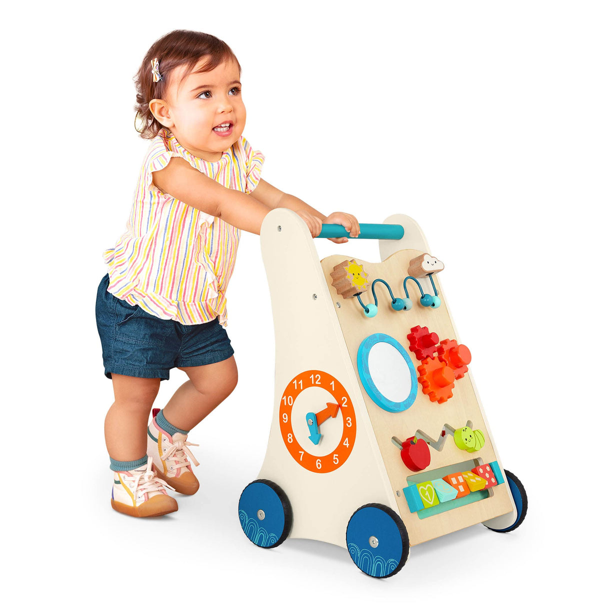 B. toys- Little Learning Steps- Wooden Activity Walker – 7 Educational Activities – Learning & Walking Toy for Toddlers – Stand, Push, Walk – 1 Year + B. toys
