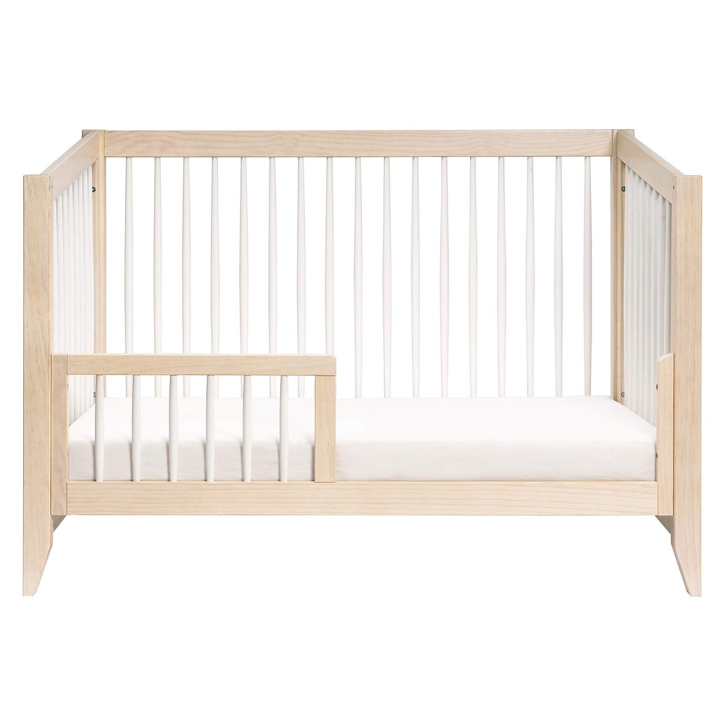 Babyletto Sprout 4-in-1 Convertible Crib with Toddler Bed Conversion Kit in Washed Natural and White, Greenguard Gold Certified