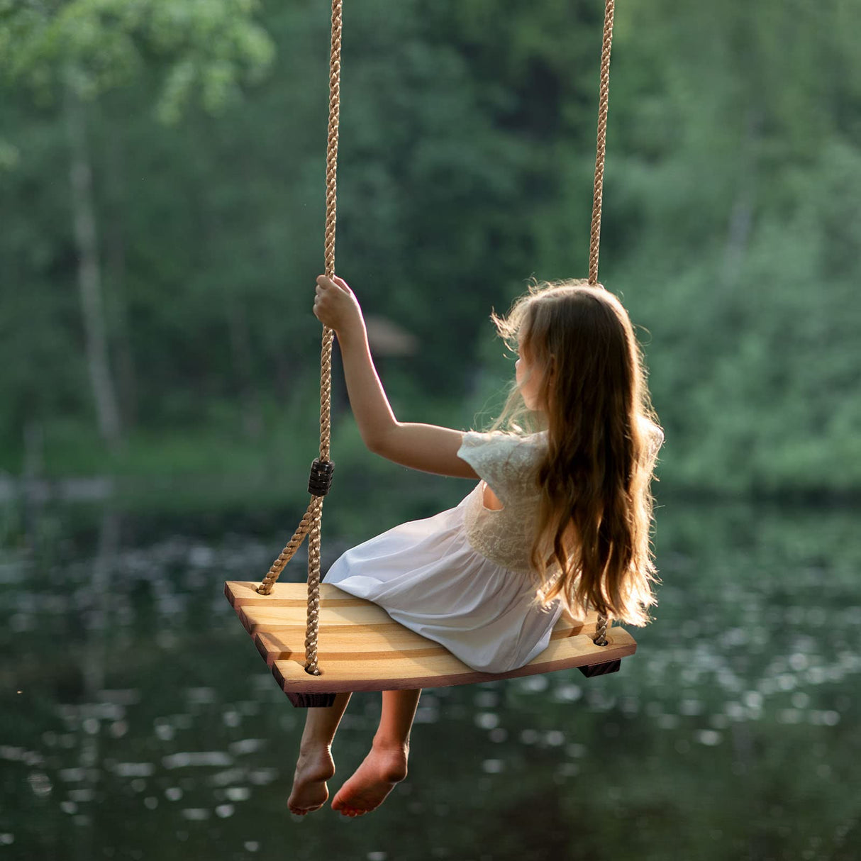 SimpleArt Wood Tree Swing Seat- Adjustable Rope Wooden Swing Set Indoor Outdoor for for Children Kids SimpleArt