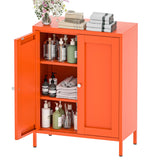 YAUWOH Orange Metal Bathroom Storage Cabinet, Small Metal Locker Storage Cabinet with 2 Adjustable Shelves and 2 Doors,Freestanding Sideboard for Small Spaces, Living Room, Dining Room YAUWOH