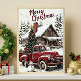 Christmas Winter 5D Diamond Art Kits for Adults,Red Truck Diamond Painting,DIY Full Round Drill Diamond Dot Painting Gem Art for Adult Home Wall Decor 12x16 Inch GEMFAMILY