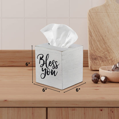 Young's Inc. Wood Bless You Tissue Box Cover - Tissue Holder for Farmhouse Bathroom Decor - Charming Rustic Bathroom Decor - 6" L x 6" W x 6" H