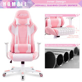 Homall Gaming Chair, Office Chair High Back Computer Chair Leather Desk Chair Racing Executive Ergonomic Adjustable Swivel Task Chair with Headrest and Lumbar Support (Pink) Homall
