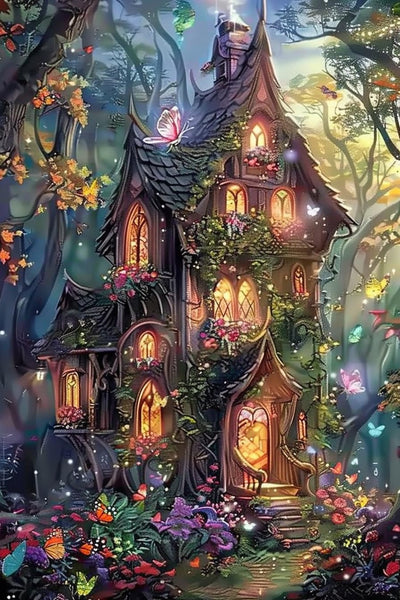 Movstrb Adult Landscape Diamond Painting, Enchanted Cottage 5D Adult Diamond Art Kit, Beginner Full Diamond Diamond Painting Gemstone Art Kit for DIY Crafts 12x16 Inch
