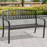 Giantex Outdoor Bench, 50” Patio Garden Bench with Steel Frame, Slat Design, 500 Lbs Weight Capacity, Patio Seating Bench for Porch, Backyard, Poolside, Outside Decor Furniture, Park Loveseat, Black Giantex