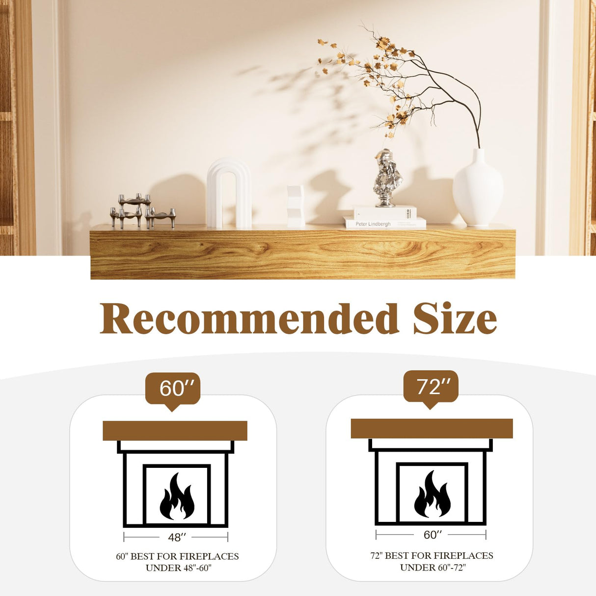 EASYEGO Fireplace Mantel Shelf 60", Rustic Wood Mantles for Over Fireplace, Handcrafted Floating Mantel Shelf, Wall Mounted Farmhouse Decor, with Brushed Surface Workmanship(60Lx8Dx5H, Rustic Natural) Easyego