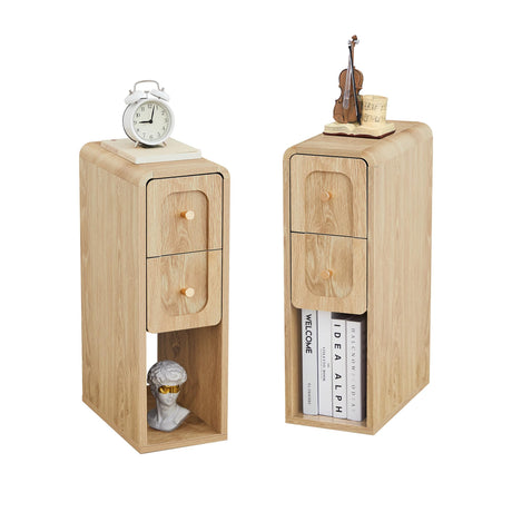 MAHYIZYI Small Nightstand Set of 2, Wooden Narrow Nightstands with 2 Drawers, Vintage Side End Table for Small Spaces, Skinny Night Stand, Bedside Table for Bedroom, Living Room (Natural-2PCS) MAHYIZYI