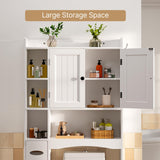 Gizoon Over The Toilet Storage Cabinet, 66''H Over Toilet Bathroom Organizer, Over Toilet Storage Cabinet with 2 Doors, Paper Holder and Racks, Adjustable Shelf, for Bathroom, Laundry, White Gizoon