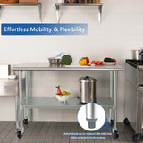 HARDURA Stainless Steel Table with Wheels 30 x 72 Inches Casters NSF Heavy Duty Commercial Prep Table with Undershelf and Galvanized Legs for Food Prep HARDURA Restaurant Equipment