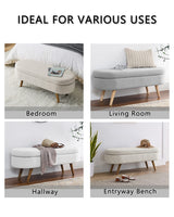 ECLYL Oval Storage Bench 43.5" Linen Fabric Upholstered Entryway Bench with Solid Wood Legs Ottoman Bench Indoor Bench for Living Room/Bedroom/End of Bed/Entryway (Beige) ECLYL