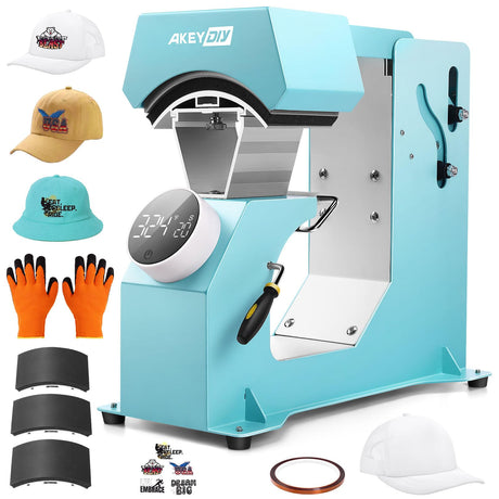 AKEYDIY 3-in-1 Auto Cap Heat Press Machine, Hat Heat Press with 3pcs Replaceable Heating Pads, Automatic Release&Press Knob-Style Digital Control Panel, DIY Sublimation Caps T-Shirts Bags AKEYDIY