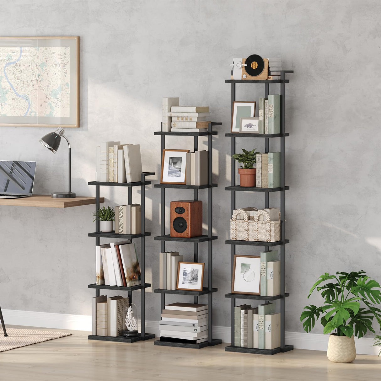 MAHANCRIS Bookshelf, 6-Tier Bookcase, Vertical Tall Narrow Book Shelf for Small Space, Open Storage Display Shelf with Stable Base & Anti-Tip Kits, for Living Room, Office, Study, Black BKBK11601 MAHANCRIS