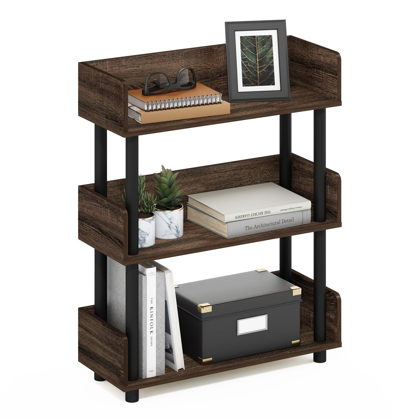 Furinno Turn-N-Tube 3-Tier Toolless Freestanding Multipurposes Display Rack, Walnut - WoodArtSupply