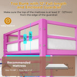 DICTAC Bunk Bed with Desk and Charging Station Metal Loft Bed Twin Size with Led Lights & Storage Shelves and Drawers L-Shaped Twin Over Twin Size Bunk Bed for Teen,Safety Guardrail and Ladder,Pink DICTAC
