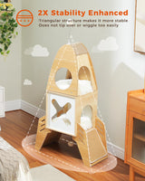 MUTTROS Modern Cat Tree Rocket Ship, Wood Cat Tower for Indoor Cats, 47" Multilevel Wooden Cat Furniture with 2 Condos, Dangling Balls, Sisal Scratcher Pads, Cute Cat Tree Kitten Playground MUTTROS