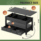 WLIVE Coffee Table, Lift Top Coffee Table with Drawers, LED Light, Large Storage and Open Shelf, Lift Tabletop for Living Room, Deep Black WLIVE