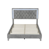HomSof Modern Grey Velvet Platform Bed Frame with LED Lights and Tufted Headboard HomSof