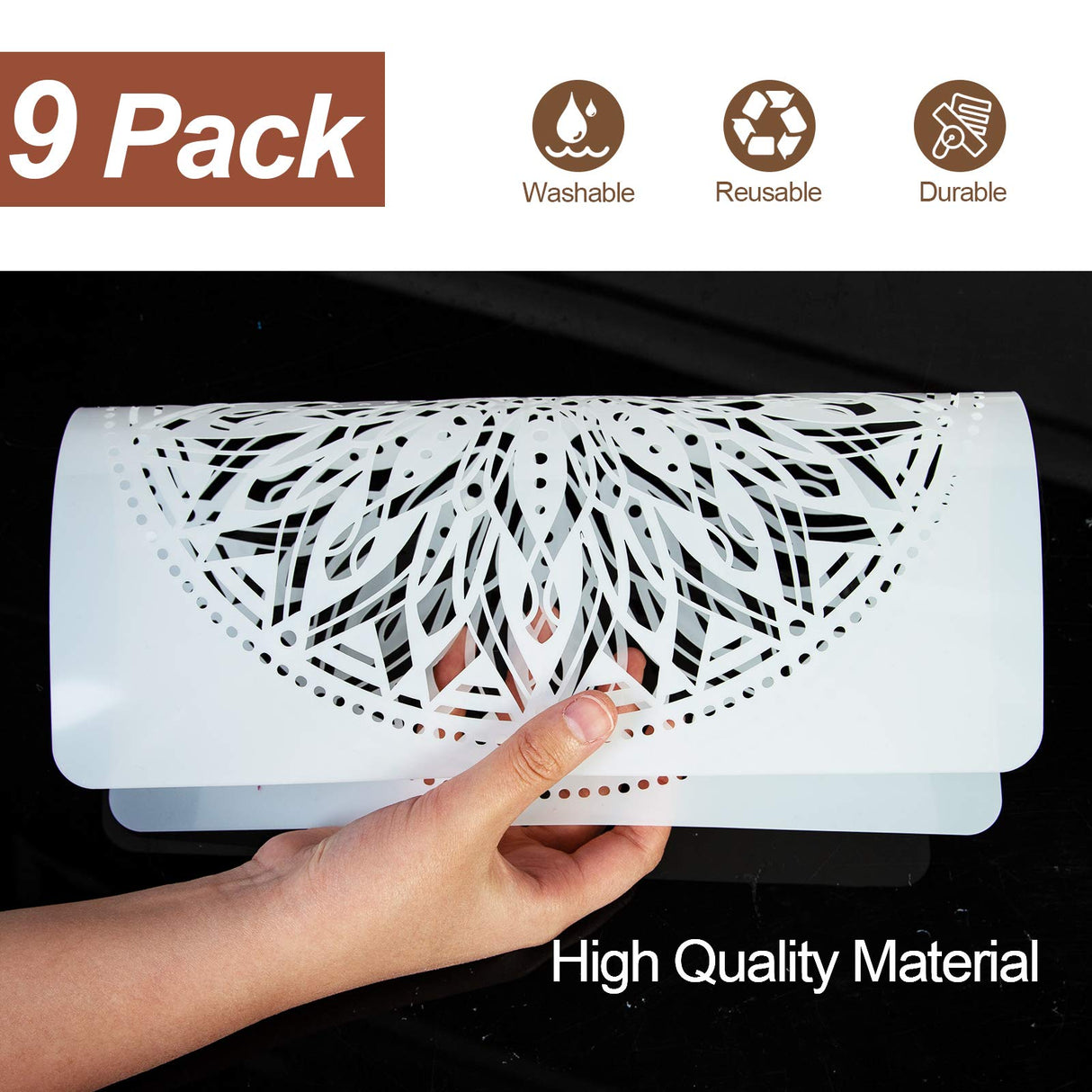 Eunvabir 9 Pack 12x12'' Mandala Stencils for Painting on Wood, Floor, Wall, Tile Fabric, Reusable Furniture Stencils Painting Template Eunvabir