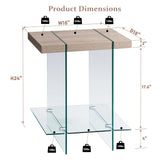 T4TREAM Morden End Table with RGB LED Lights, Tempered Glass and Wood Side Tables for Living Room, Nightstand with Storage Shelves for Bedroom, Natural Oak T4TREAM