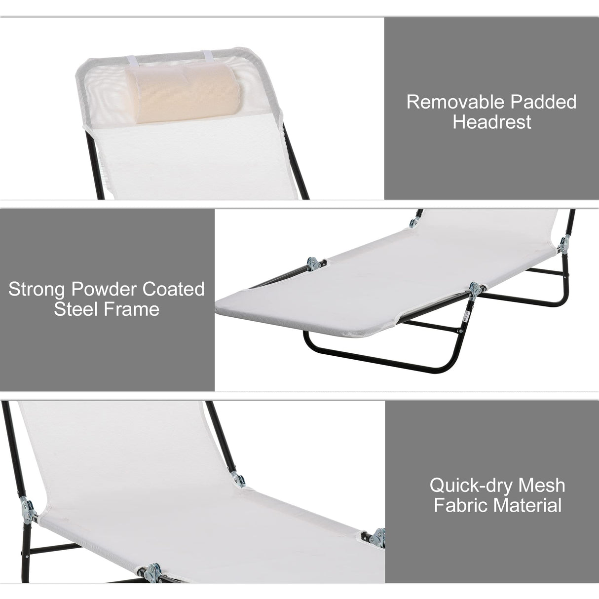 Outsunny Folding Chaise Lounge Chair, Pool Sun Tanning Chair, Outdoor Lounge Chair with Reclining Back, Breathable Mesh Seat, Headrest for Beach, Yard, Patio, Cream White Outsunny