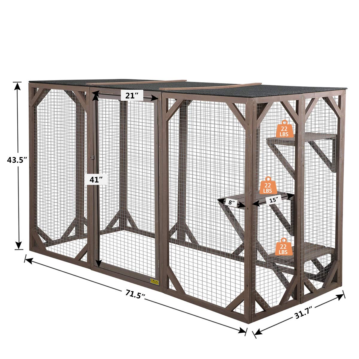 NBTiger Wood Cat Enclosure Catio Cage Pet Playhouse Run House Cage with 3 Activity Platforms, Small Animals Outdoor Pet Kennel Playpen 71'' x 32'' x 43'' - WoodArtSupply