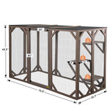 NBTiger Wood Cat Enclosure Catio Cage Pet Playhouse Run House Cage with 3 Activity Platforms, Small Animals Outdoor Pet Kennel Playpen 71'' x 32'' x 43'' NBTiger