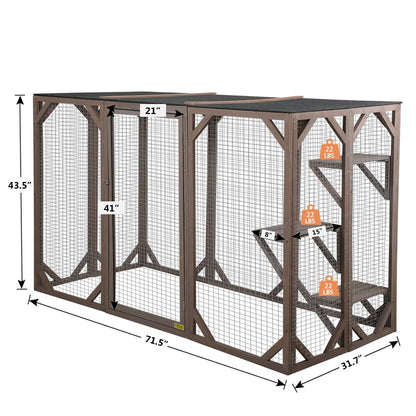 NBTiger Wood Cat Enclosure Catio Cage Pet Playhouse Run House Cage with 3 Activity Platforms, Small Animals Outdoor Pet Kennel Playpen 71'' x 32'' x 43'' - WoodArtSupply