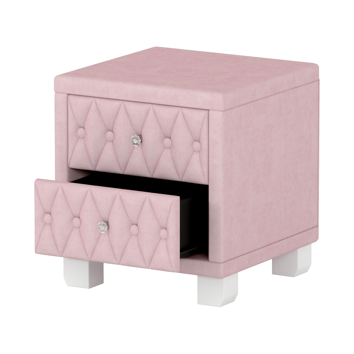 Merax Nightstand with Storage Drawers, Upholstered Velvet Bedside End Table for Small Bedroom, Pink Merax