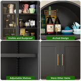 JAORD Metal Arched Cabinet, 73'' Arched Kitchen Pantry Storage Cabinet with Doors/Shelves, Black Arched Bookcase Display Cabinet for Home Office Bar Living Room, Assemble Require JAORD