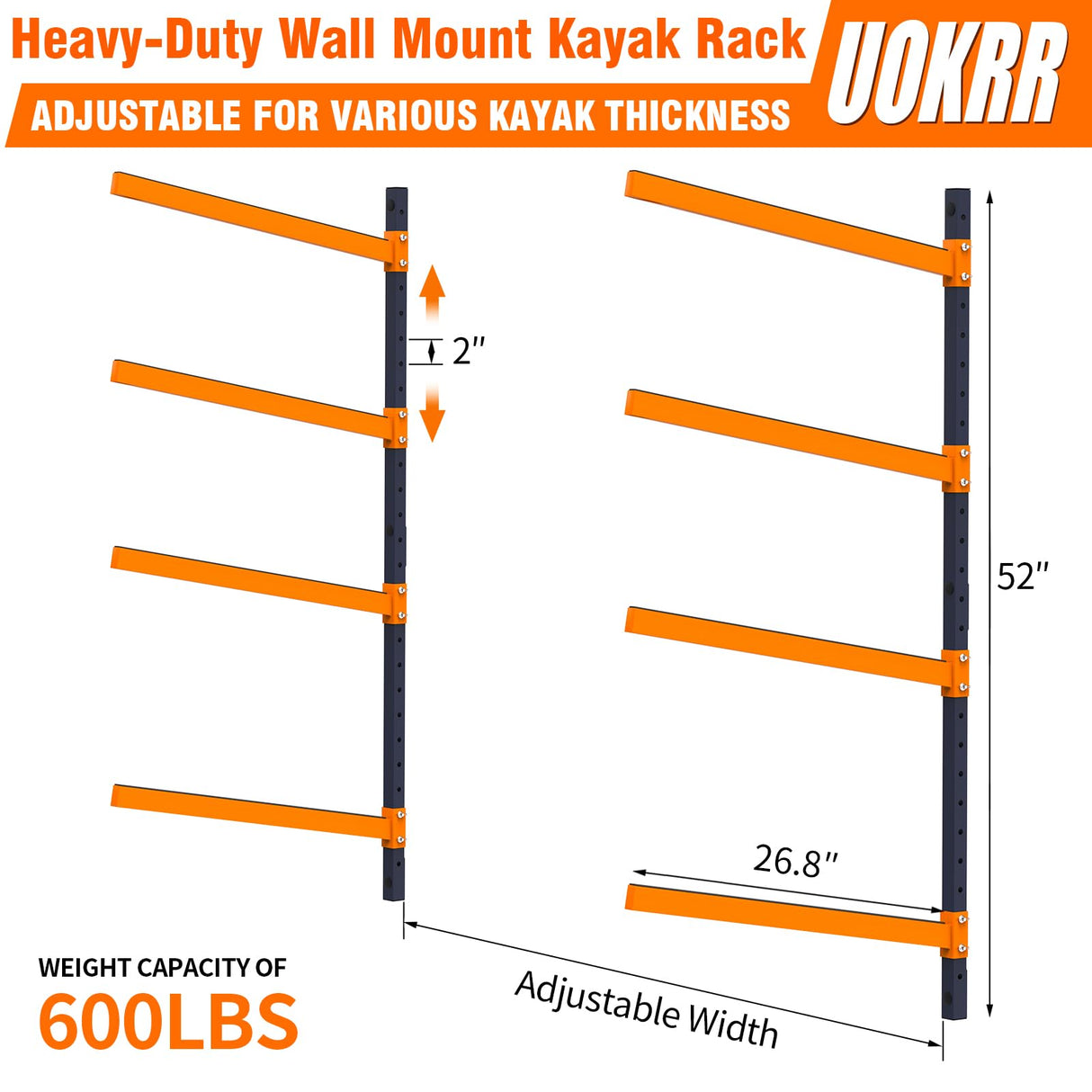UOKRR Kayak Storage Rack, Wall Mount Kayak Racks for Indoor Outdoor Storage, Heavy Duty Adjustable Kayak Rack for Garage, Spacesaver (4 Kayaks, Wall Mount) UOKRR