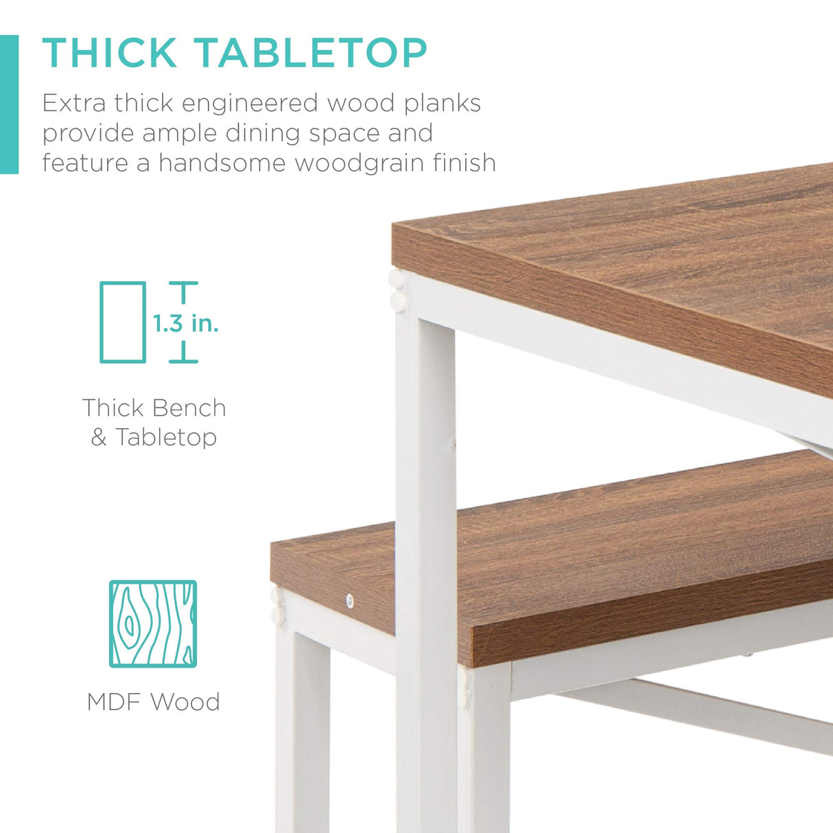 Best Choice Products 45.5in 3-Piece Bench Style Dining Furniture Set, 4-Person Space-Saving Dinette for Kitchen, Dining Room w/ 2 Benches, Table - Brown/White Best Choice Products