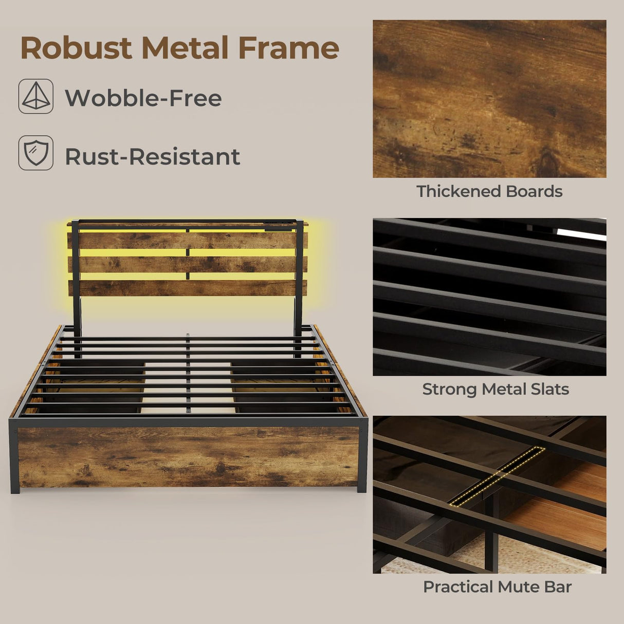 Giantex Queen Bed Frame with LED Headboard, USB Ports, and Storage Drawers Giantex