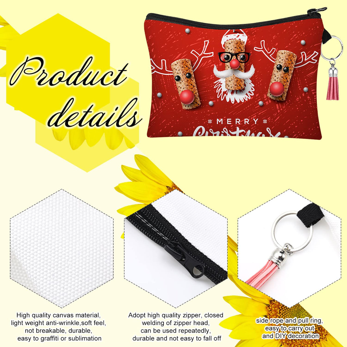 Frienda 8 Pieces Sublimation Blank Cosmetic Bags Set Including DIY Heat Transfer Makeup Bags with Zipper, Keychains, Tassels, Jump Rings for DIY Crafts Back to School Present Frienda