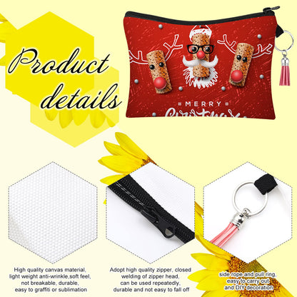 Frienda 8 Pieces Sublimation Blank Cosmetic Bags Set Including DIY Heat Transfer Makeup Bags with Zipper, Keychains, Tassels, Jump Rings for DIY Crafts Back to School Present