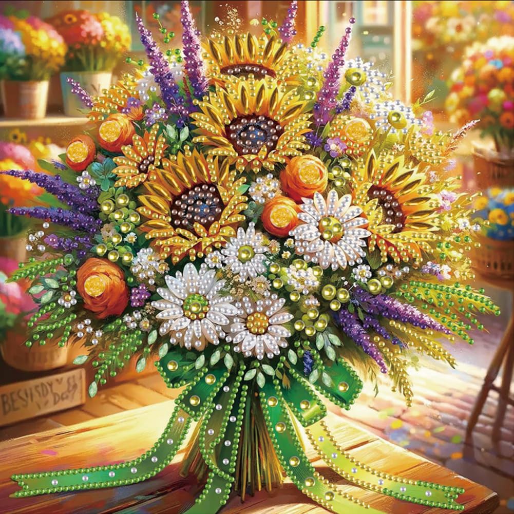 Acudotr Diamond Painting Kits for Adults, 5D Special Shape Diamond Art Kits for Beginners, Crystal Rhinestones Diamond Painting for Home Wall Decoration, Flower, 12×12 Inch Acudotr