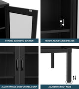 YAUWOH Metal Display Cabinet with Mesh Door,Metal Storage Cabinet with 4 Adjustable Shelves,73" H Kitchen Pantry Storage Cabinet for Collectibles,Home Office,Living Room,Gaming Room(Black) YAUWOH