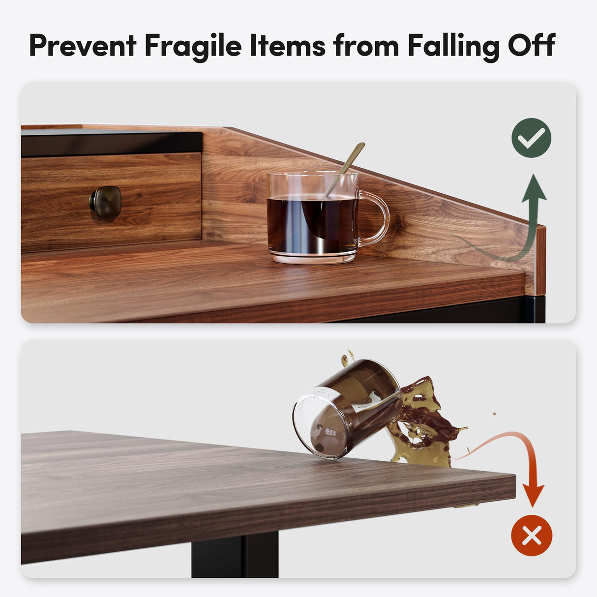 FEZIBO 55" Whole-Piece Standing Desk Adjustable Height with Drawers, 55 x 24 inches Electric Adjustable Desk with Monitor Shelf, Sit Stand Rising Desk with Baffle, Black Walnut FEZIBO