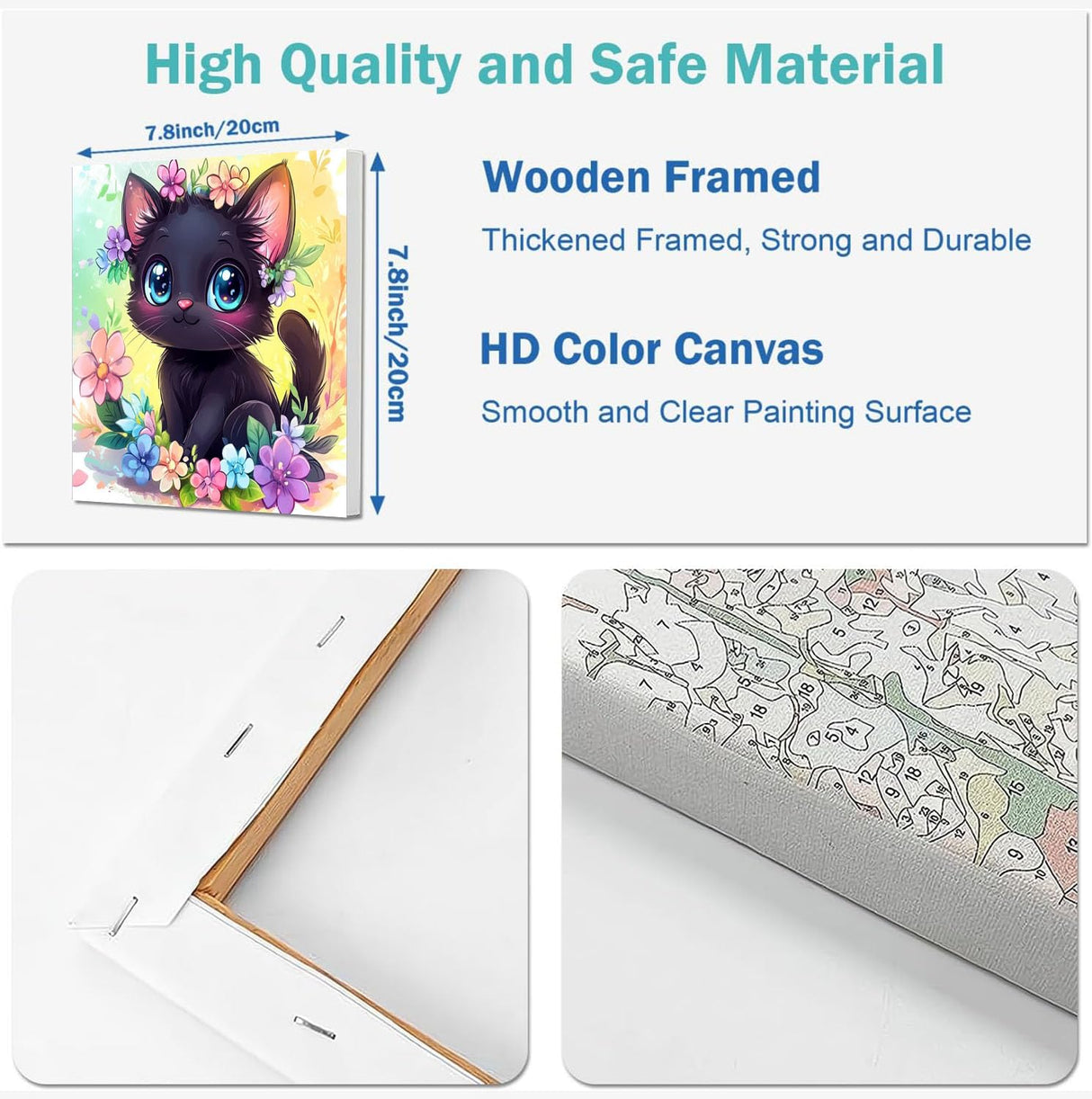 YarnWhimsy 4 Pack Paint by Numbers Kit for Kids with Frame- Animals Paint by Numbers for Kids Ages 4 8 12, Easy Owl Cat Sloth Zebra DIY Acrylic Oil Painting Kits for Home Wall Decor(8X8inch) YarnWhimsy