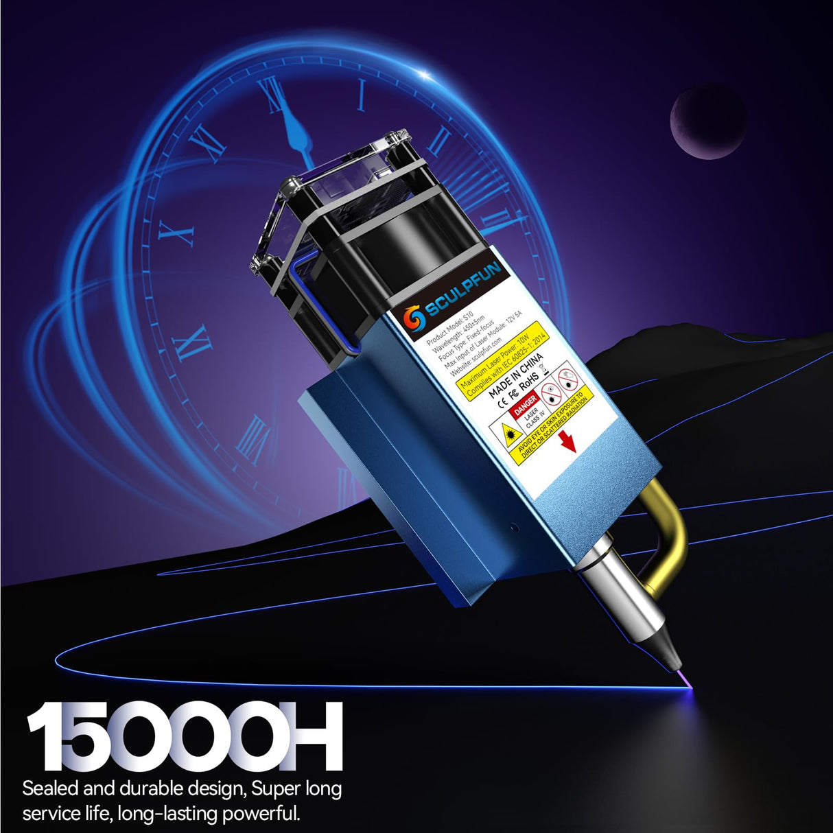 SCULPFUN S10 Laser Module for Laser Engraver,for S9 S10 S6 Pro Laser Engraving Machine,90W Effect Cutting Tool,with Air Nozzle,Detachable Eye Protection,Clean Cut Engraving Wood Metal Acrylic SCULPFUN