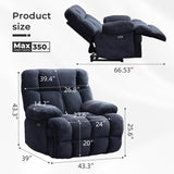 Oversized Power Zero Gravity Recliner Chairs for Adults, Electric Reclining 0 Gravity Chair for Big Man,Soft Fabric Overstuffed Single Recliners with USB Charger Port for Living Room, Blue Comfort Stretch