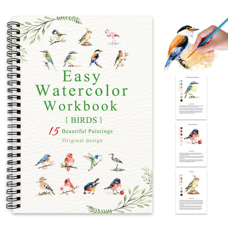 Watercolor Workbooks Birds, 15 Beautiful Paintings for Water Color Book Adult, Watercolor Coloring Book for Beginners, Watercolor Workbook for Adults Teens (Without Palette, Birds) Terself