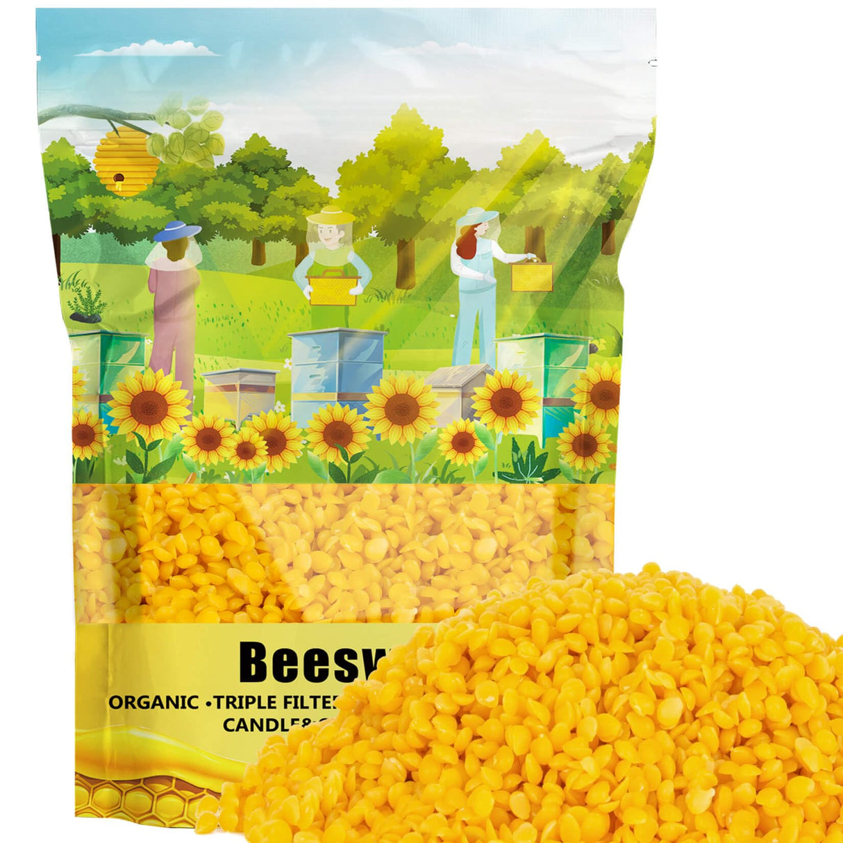 Cargen Yellow Beeswax Pellets- 430g (0.95lb) Bees Wax Pellets Triple-Filtered Organic Beeswax Pellets Cosmetic Grade for DIY Beewax Candles Skin Care Lip Balm Soap Lotion CARGEN