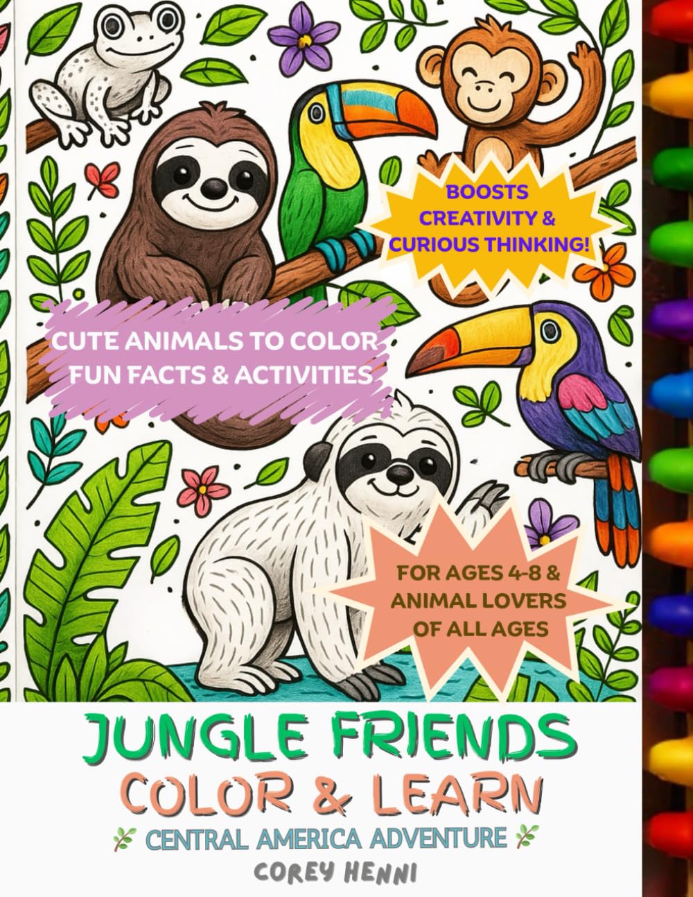 Jungle Friends: Color & Learn — Central America Animal Coloring Book: Includes Fun Facts, Activities & Bold Jungle Animal Designs for Kids Ages 4–8 WoodArtSupply